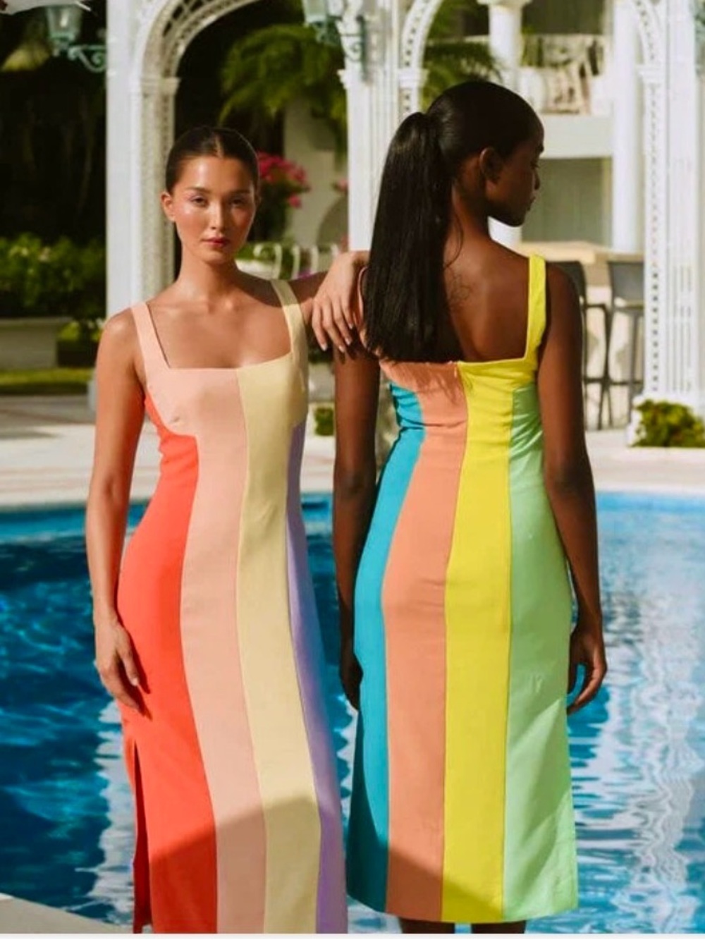 🌿Hutch Hensley Warm Colorblock Square Neck Stretch Crepe Midi Dress Size 0